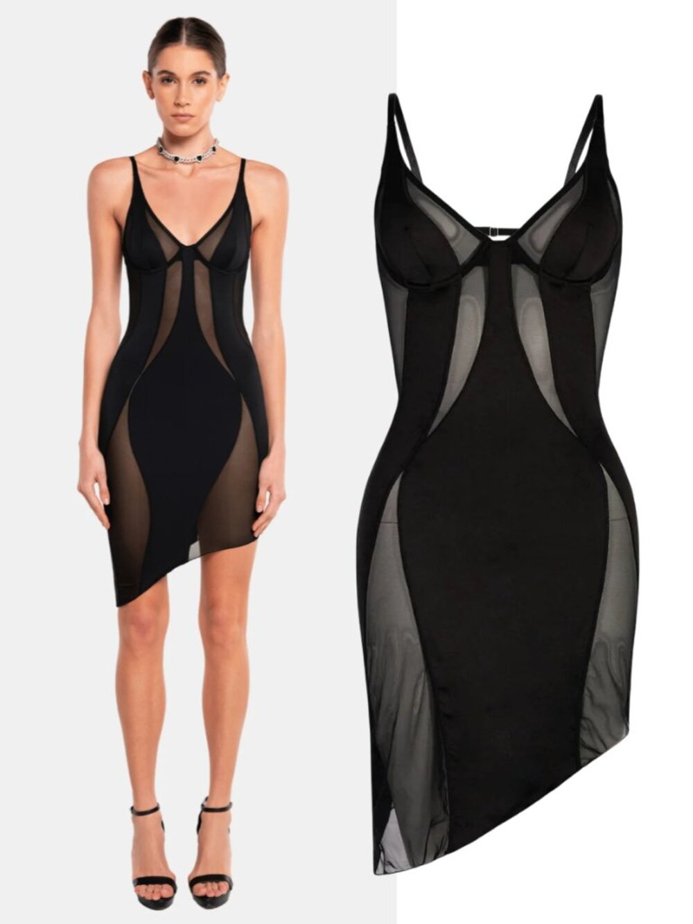 OW COLLECTION black Swirl mini dress sz XS bodycon mesh inserts